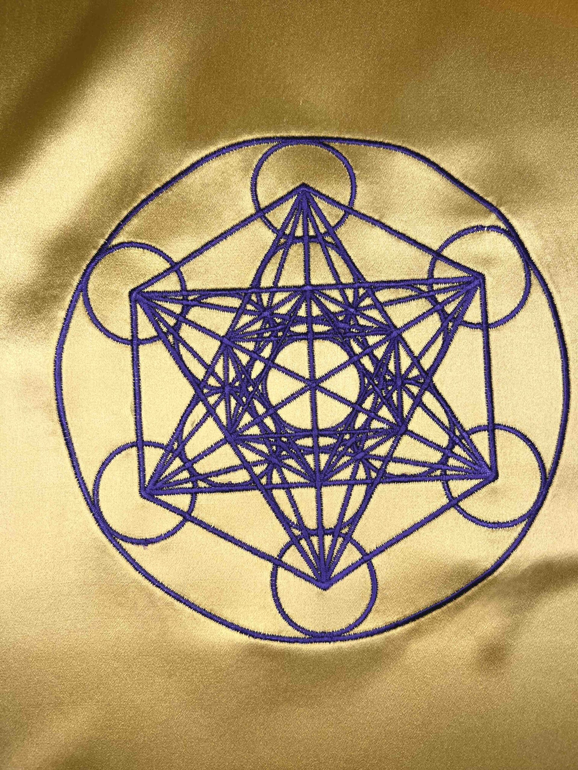 Scarf - Gold with Purple - 100% silk -with Sacred Geometry - Metatron's Cube - Image 2