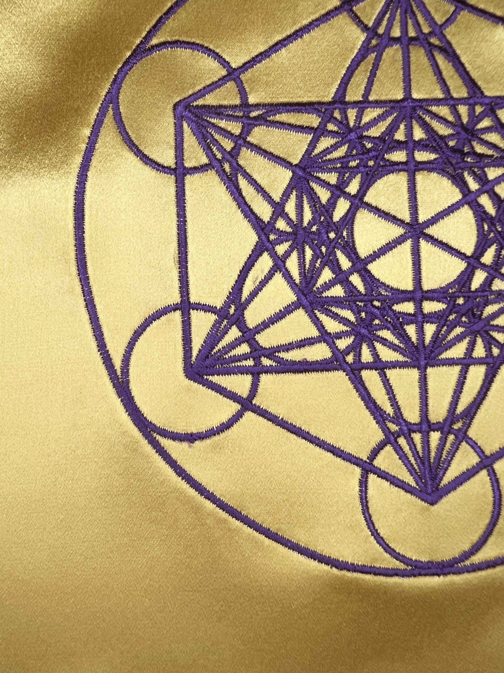 Scarf - Gold with Purple - 100% silk -with Sacred Geometry - Metatron's Cube - Image 3