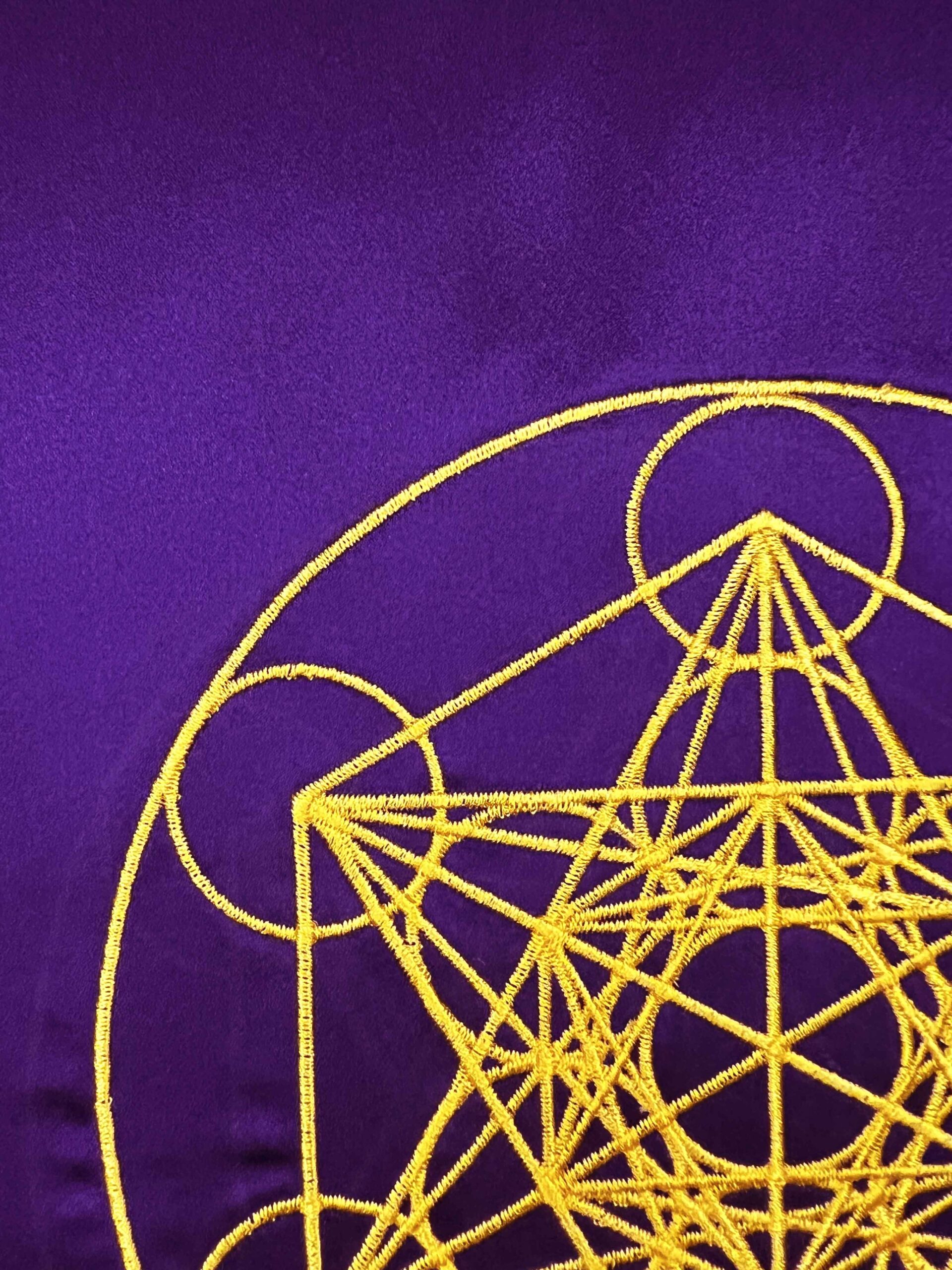 Scarf - Purple with Gold - 100% silk -with Sacred Geometry - Metatron's Cube - Image 3