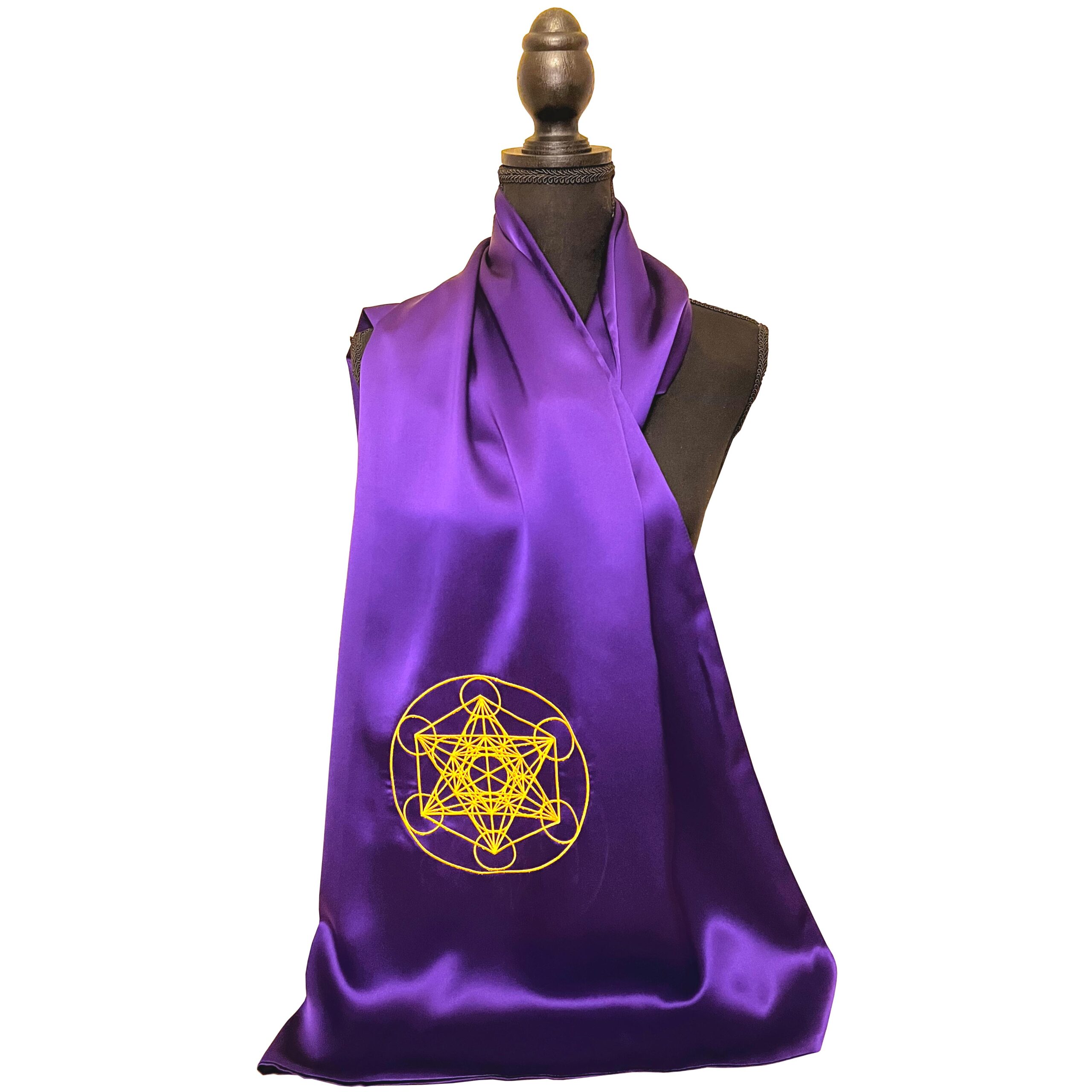 Scarf - Purple with Gold - 100% silk -with Sacred Geometry - Metatron's Cube